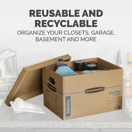 Bankers Box Large Classic Moving Box 5 Pack, Reinforced Handles, Tape-Free Assembly, Box with Lid, 21-in x 17-in x 17-in (7718201)