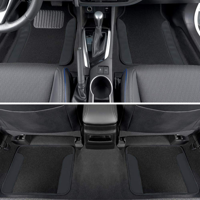 Alfombrillas de coche prémium de moqueta gris BDK – Ajuste universal para el interior, juego completo de 4 alfombrillas para coche con protector de talón de vinilo – Bonitos accesorios para el interior del coche, fundas para el suelo de SUV y camiones