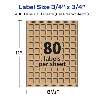 Avery Kraft Brown Square Labels with Sure Feed, 3/4" x 3/4", 4,000 Kraft Brown Labels, Print-to-The-Edge, Laser/Inkjet Printable Labels