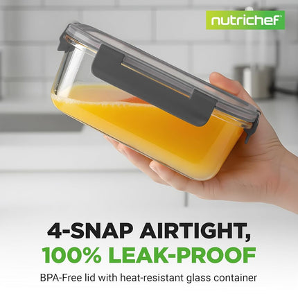 NutriChef Glass Food Storage Containers with Lids – 12-Pack Leak-Proof Meal Prep Containers, BPA-Free, Freezer-to-Oven & Dishwasher Safe, Airtight, Stackable (Grey)