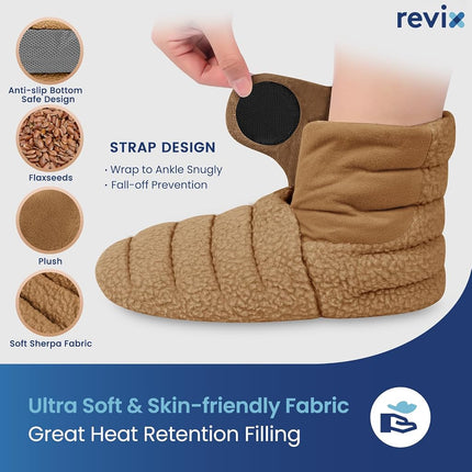 REVIX Microwavable Booties, Foot Warmers, Heated Slippers, Mocha L