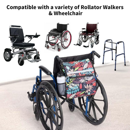 ZHCHG Wheelchair Bags, Wheelchair Backpack with Cup Holder, Wheelchair Bags to Hang on Back, Electric Wheel Chair Accessories, Large Storage Bag for Walker Rollator, Blue Red-leaves, Large, Tie-dyeing