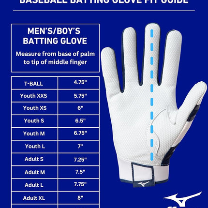 Mizuno MVP Youth Baseball Batting Glove, White-Red, Medium