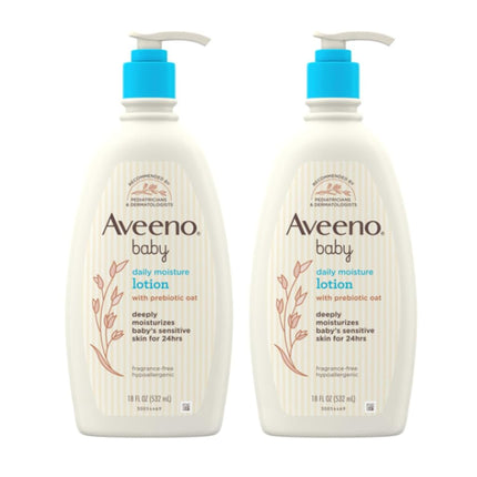 Aveeno Baby Daily Moisture Body Lotion, Fragrance-Free, 18 fl oz, 2 Pack