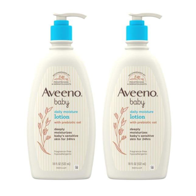 Aveeno Baby Daily Moisture Body Lotion, Fragrance-Free, 18 fl oz, 2 Pack