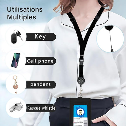 bolimoss Black Leather Badge Holder with Retractable Reel, Quick Release Buckle and Safety Adjustable Breakaway Lanyards with Swivel Metal Clasp Lanyard for Teacher Students Offices Staff Nurse
