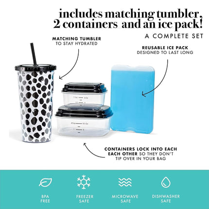 Fit & Fresh Wichita Adult Insulated Lunch Bag - Women's Lunch Box with Tumbler, Containers & Ice Pack - Tropical Glam Cat