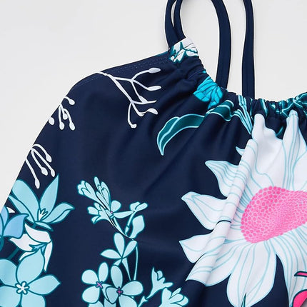 Traje de baño de una pieza con cuello halter de playa deportivo Jasmine para niñas de Kanu Surf, Paige Floral Navy, 2T