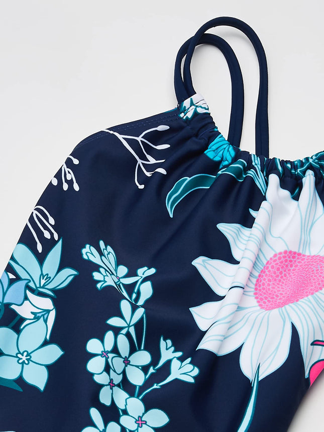 Kanu Surf Girls' Jasmine Beach Sport Halter One Piece Swimsuit, Paige Floral Navy, 2T