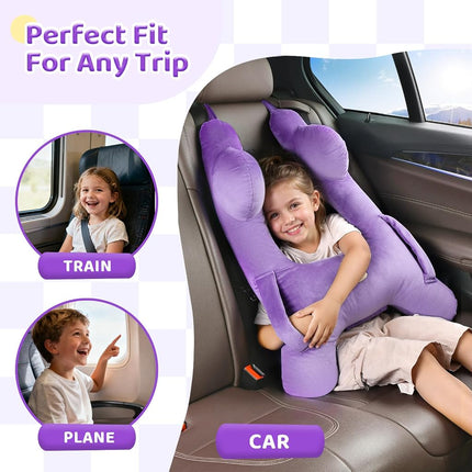 Almohada de Viaje para Niños FLORICH, Almohada de Viaje para Dormir en el Coche para Niños, Almohada Lavable en Forma de H para Adultos y Niños para Apoyar la Cabeza y el Cuerpo en Viajes por Carretera (Morado)