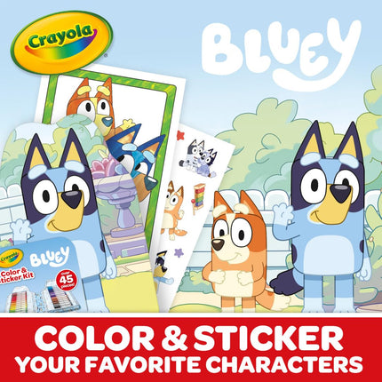 Crayola Bluey Art Kit for Kids (45pcs), Bluey Coloring Book Pages & Stickers for Kids, Arts & Crafts Set, Toys for Girls & Boys, Gift, 4+