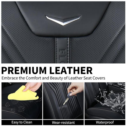 FLORICH Housses de Siège Avant, Housses de Siège en Cuir pour Camions Couverture Complète Housse de Siège de Voiture Étanche Coussin de Siège de Voiture Ajustement Universel pour la Plupart des Voitures Camions VUS, Noir