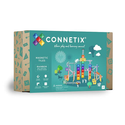 CONNETIX Magnetic Tiles Rainbow Ball Run Pack, 92 