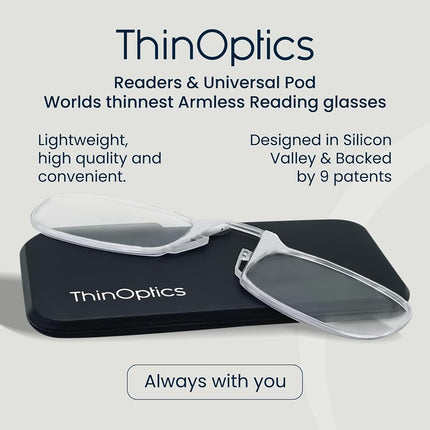 ThinOptics Folding Reading Glasses 1.50, Clear, Case, for Men and Women