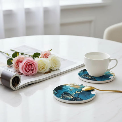 Ceramic Marble Coasters Set of 6, Absorbent Drink Coasters for Table