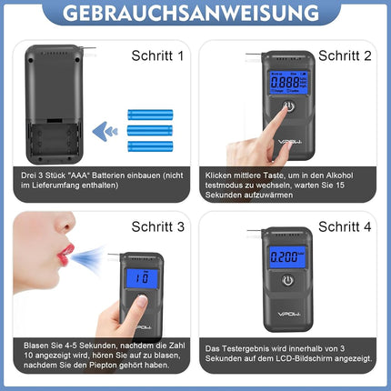 VPOW Breathalyzer, Alcohol Breathalyzer to Test Alcohol with Digital Blue LCD Display, Grade Accuracy Personal Breathalyzers Alcohol Tester for Personal Home Professional Use - Gray