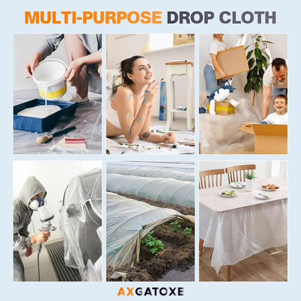 Axgatoxe 12 x 9 Ft Plastic Drop Cloths for Painting (10-Pack)