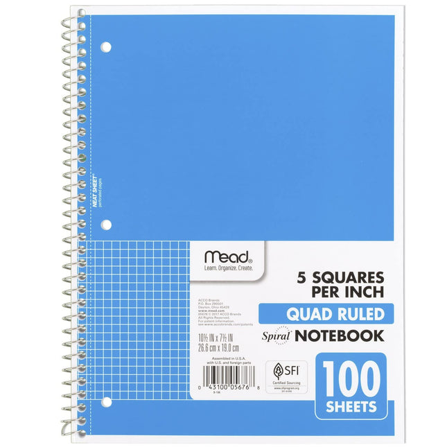 Mead Spiral Notebook, 1 Subject, Graph Ruled Paper