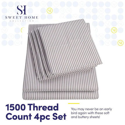 Sweet Home Collection Twin Size Bed Sheets - 6 Piece 1500 Supreme Collection Fine Brushed Microfiber Deep Pocket Twin Sheet Set Bedding - 1 EXTRA PILLOW CASES, GREAT VALUE, Classic Stripe Navy