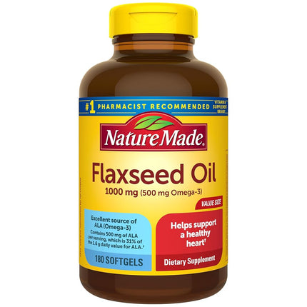 Nature Made Flaxseed Oil 1000mg, 180 Softgels (Pac