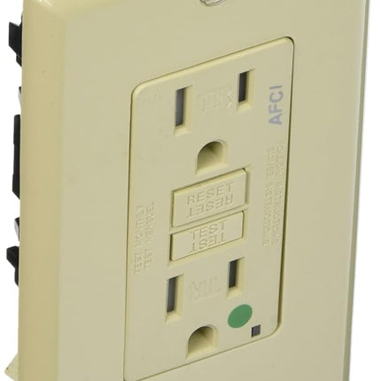 Leviton AFTR1-HGI 15-Amp 125-volt Tamper Resistant Hospital Grade AFCI Duplex Receptacle, Ivory