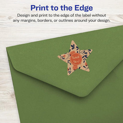 Étiquettes en forme d'étoile Avery Kraft Marron avec Sure Feed, 57,15 x 60,32 mm, 600 étiquettes Kraft Marron, impression bord à bord, étiquettes imprimables laser/jet d'encre