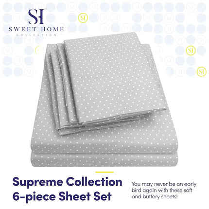 King Size Bed Sheets - 6 Piece 1500 Supreme Collection Fine Brushed Microfiber Deep Pocket King Sheet Set Bedding - 2 Extra Pillow Cases, Great Value, King, Dot Gray