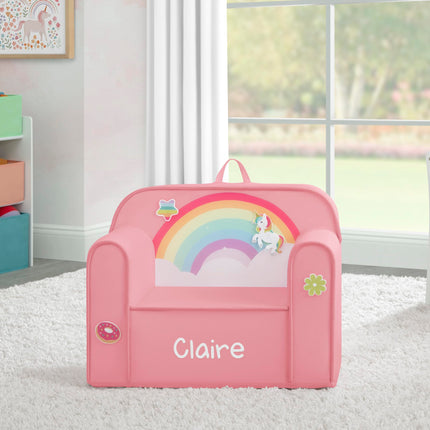 Delta Children Personalized Mix & Match Cozee Kids Chair with Interchangeable Patches, Rainbow