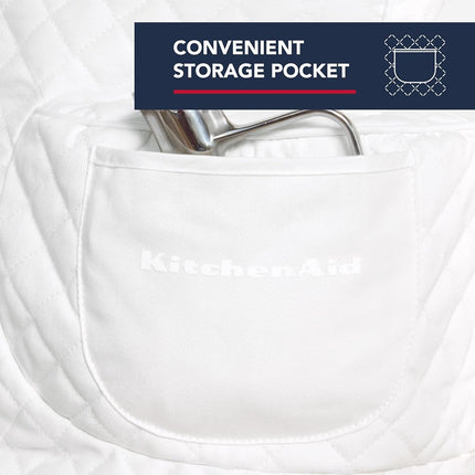 KITCHENAID Fitted Tilt-Head Solid Stand Mixer Cover with Storage Pocket, Quilted 100% Cotton, White, 14.4"x18"x10"