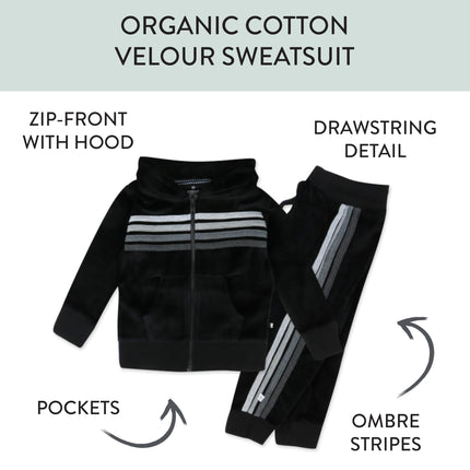 HonestBaby Velour Pullover Hoodie and Zip Front Sweatshirt and Jogger Sweatpants Set Baby, Toddler, Boys, Girls, Unisex, Black with Stripe, 6 Years, Black With Stripe, 6 Years