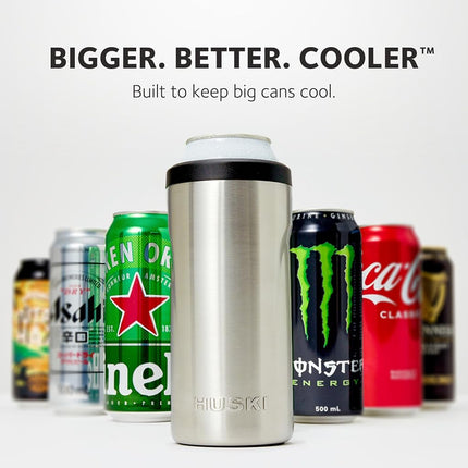 Huski Big Can Cooler | NEW | Premium 440ml & 500ml Beer & Energy Drink Cooler with Detachable 3-in-1 Opener | Triple Insulated | Keeps Cans up to 10x Colder | Doubles as a Tumbler (Brushed Stainless)