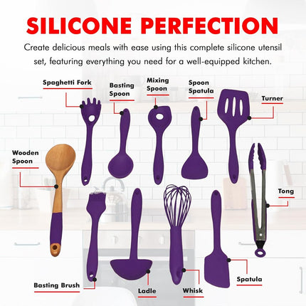 Chef Craft Juego de utensilios de cocina de silicona prémium, 11 piezas, morado