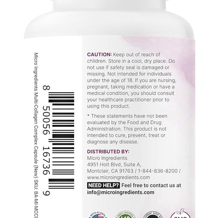 Micro Ingredients 2 Pack Multi Collagen Pills for Women & Men, 480 Capsules | Type I, II, III, V, X | Hydrolyzed Protein Peptides with Biotin, Hyaluronic Acid, & Vitamin C | Keto & Paleo Friendly