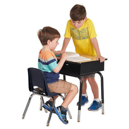 12" School Stack Chair, Stacking Student Chairs with Chromed Steel Legs and Nylon Swivel Glides - Navy (6-Pack)