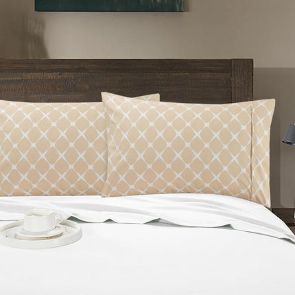 Elegant Comfort Luxury Ultra-Soft 2-Piece Pillowcase Set - 1500 Premium Hotel Quality Microfiber Double Brushed - Wrinkle Resistant, Standard/Queen, Bloomingdale Pattern Cream