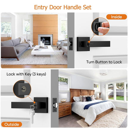 YYTDZSW Matte Black Door Handles 4-Pack, Interior Door Knobs with Lock and Key(Same Keys), Heavy Duty Reversible Lever Handle(2.2lb), Fits Standard Doors 1-3/8" to 1-3/4" for Bedroom Bathroom