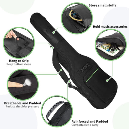 MUZTOP Bass Guitar Case, Bass Guitar Gig Bag 0.35" Waterproof Thick Padding Backpack Soft Electric Bass Guitar Bag Dual Adjustable Shoulder Strap Pocket & Back Hanger Loop Black