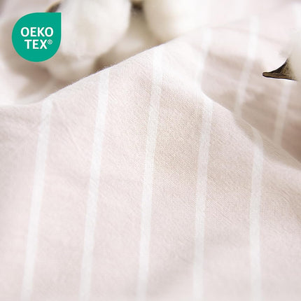 NEXHOME PRO Striped Duvet Cover King Size,100% Washed Cotton Bedding Set,Textured Linen Feel,Breathable,Organic,3 Piece(White Stripes 104x90)