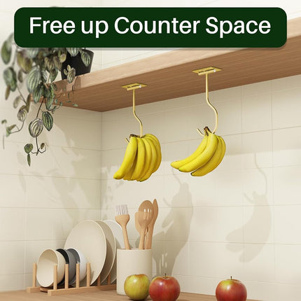 Adhesive Banana Hook Under Cabinet, Under Counter Banana Hanger, Gold