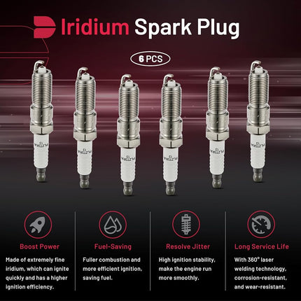 BDFHYK Iridium Spark Plugs LZTR5AGP Compatible with Jeep Wrangler, Compatible with Dodge Grand Caravan, Pacifica Town & Country Voyager, VW Routan 3.3L 3.8L V6 Replacement for 3381 Set of 6