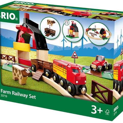 BRIO World Farm Railway Set for Kids, 20 Piece Wooden Train Set with Barn, Tractor and Animals, Ages 3 Years and Up