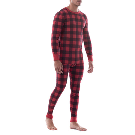 Fruit of the Loom Men's Thermal Waffle Sleep Set (Top and Bottom) Base Layer, Buffalo Plaid, 3X