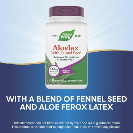 Nature's Way Aloe Lax with Fennel Seed Vegetarian Capsules, 100 Count
