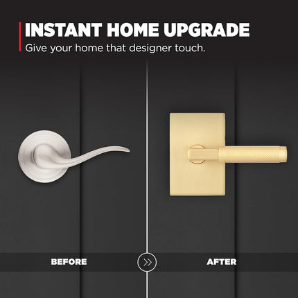 Kwikset Prava Interior Passage Door Handle, Lever for Closet and Hallway Doors, Reversible Non-Locking Handle Lever, Satin Brass, with Microban Protection