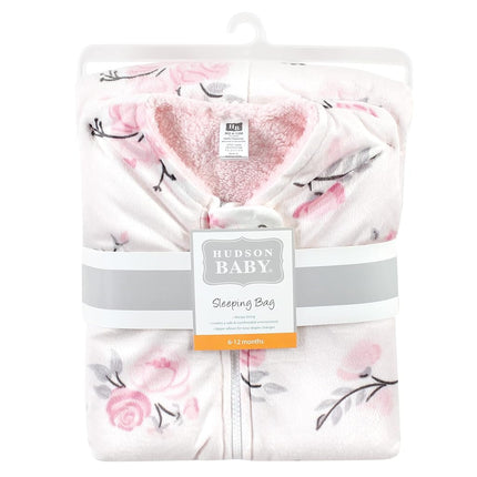 Hudson Baby Unisex Baby Mink with Sherpa Inner Sleeping Bag, Sack, Blanket, Pink Floral, 18-24 Months