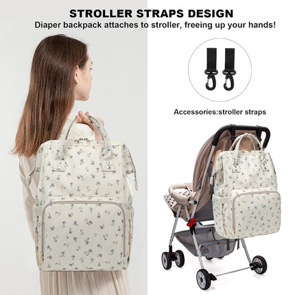 Dezcrab Baby Diaper Bag Backpack for Mom, Large Capacity Travel Nappy Bag for Boys & Girls with Stroller Straps (Corduroy Flowers Purple)