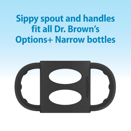 Dr. Brown's Milestones Narrow Sippy Spout Bottle with 100% Silicone Handles, Easy-Grip Handles with Soft Sippy Spout, 8oz/250mL, Black, 1-Pack, 6m+