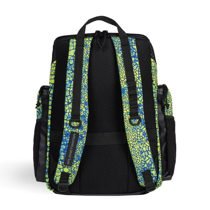 Arena One Go Backpack Swimmers Athletes Sports Gym Rucksack Multisport Daypack Large Size Training Gear Equipment Swim Bag for Men and Women, 45 Liters, Snakeskin Print Green