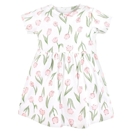 Hudson Baby Baby Girls' Cotton Dresses, Pink Tulips, 9-12 Months