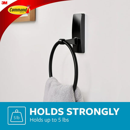 Command Hand Towel Holder Matte Black with Water Resistant Command Strips, Rust Resistant Bathroom Organizer, Holds up to 5 lbs, 1 Ring